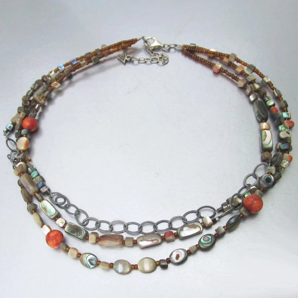 SILPADA Sterling Silver 3 Strand FIESTA FUN Abalone Coral Retired Necklace N1563 - Picture 5 of 5